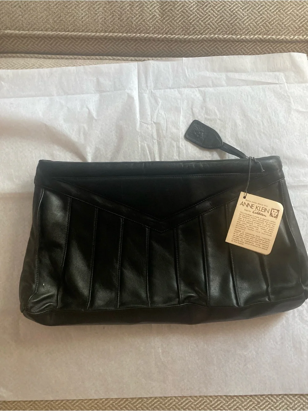 Anne Klein Black Pleated Leather Fold-Over Clutch